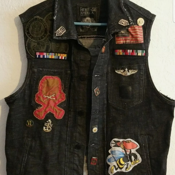 Heritage America Denim Vest Army Navy Marines Air - Picture 2 of 11